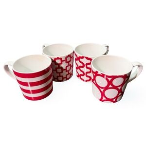 Crate & Barrel Red and White Graphic Coffee Mugs – Set of 4